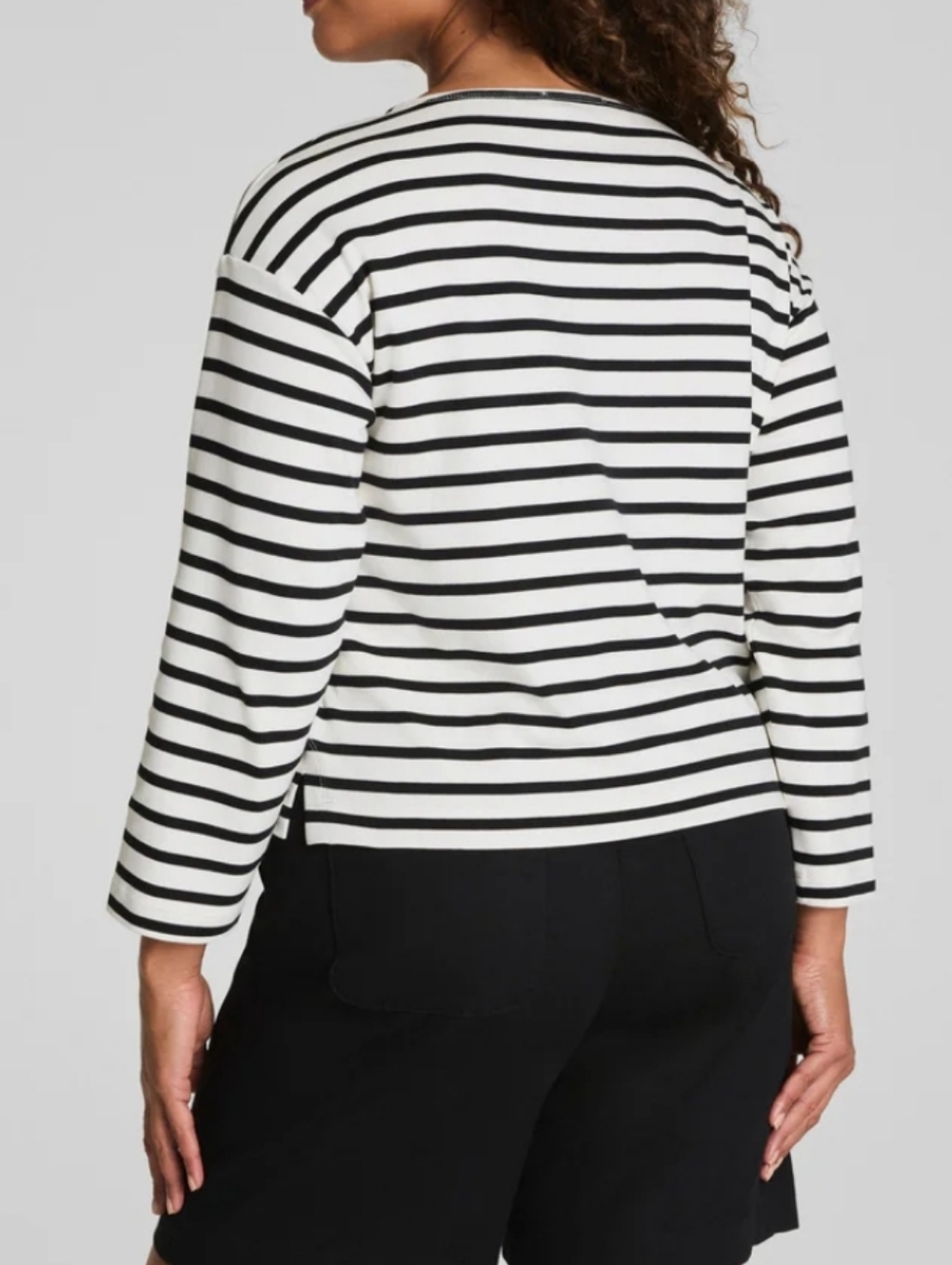 SPANX Cotton Boatneck Top  Black Ivory Stripe Long Sleeve Parisian Capsule - Picture 5 of 5